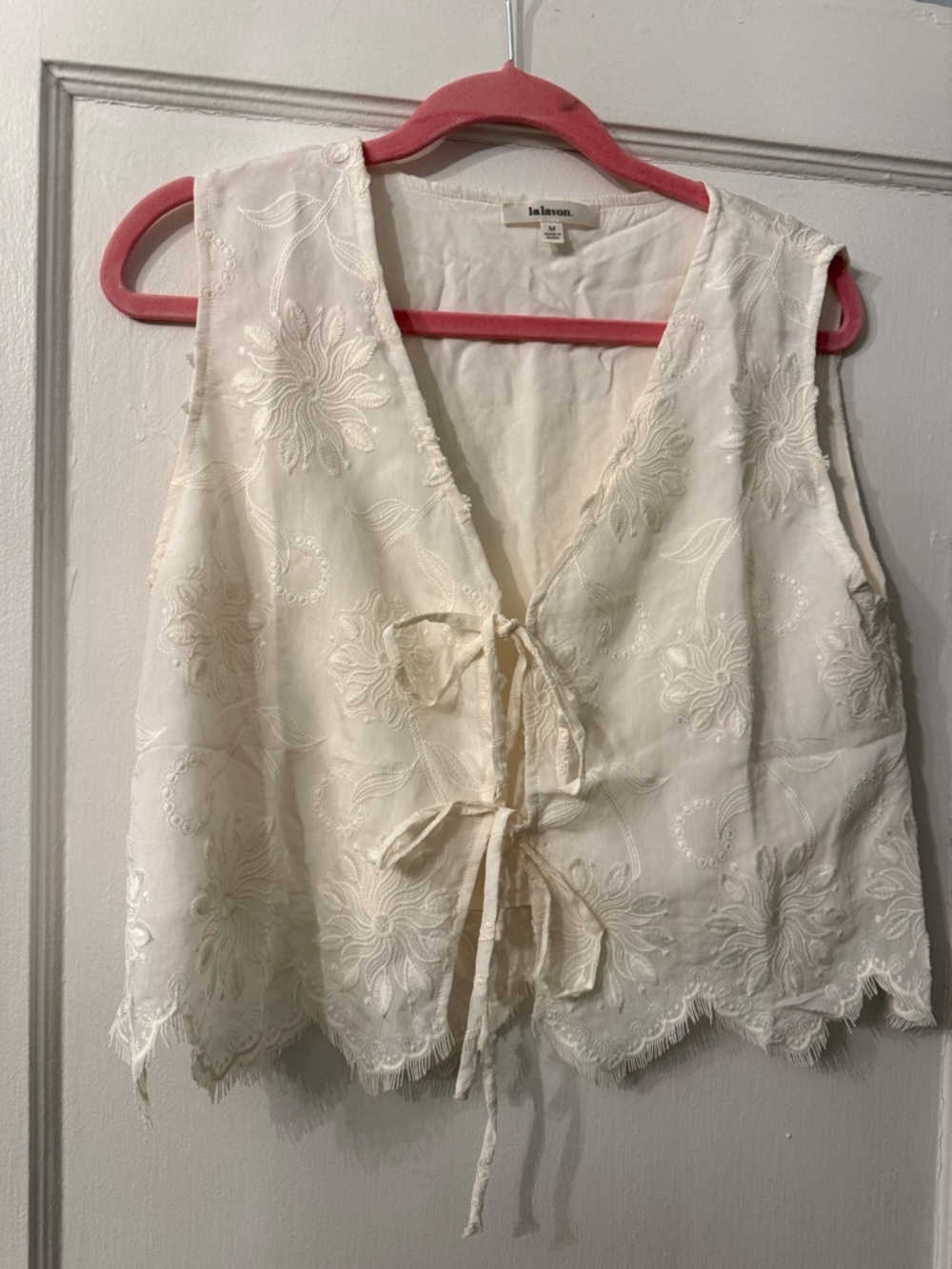 Cream Embroidered Tie-Front Vest - Picture 6 of 9